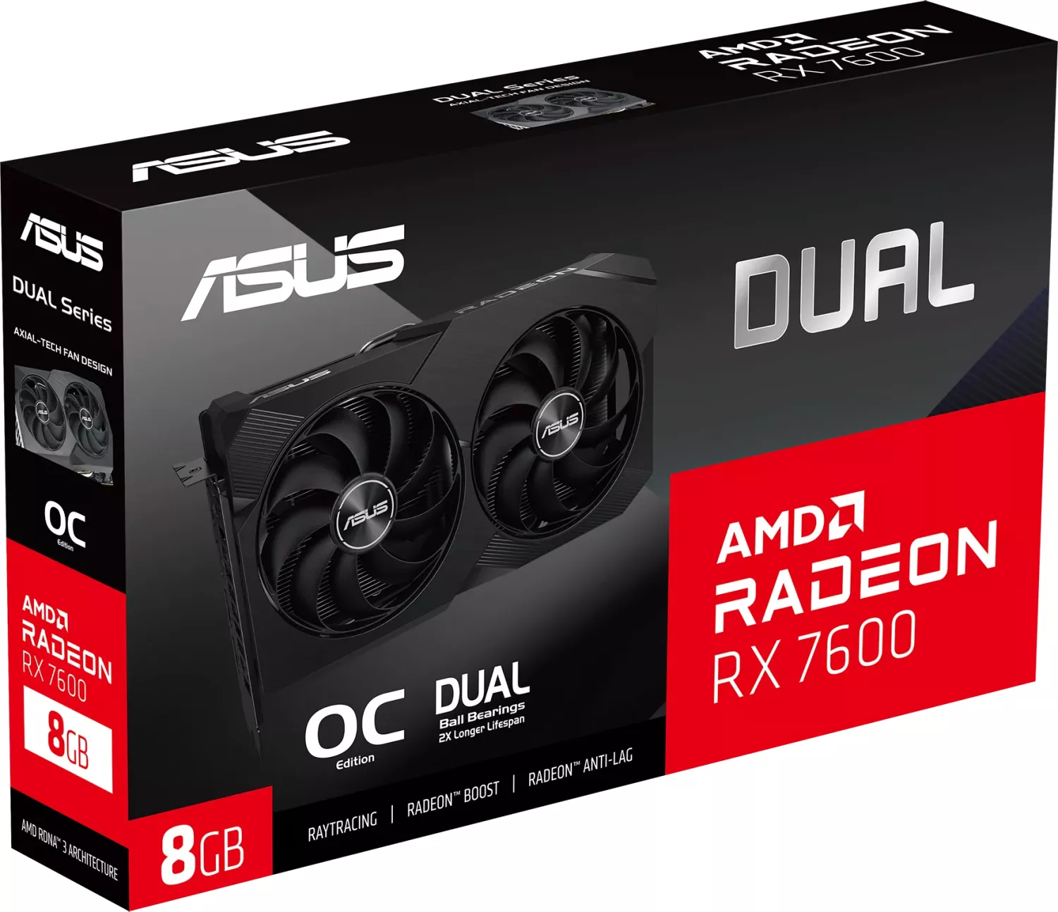 ASUS Dual Radeon RX 7600 OC V2, DUAL-RX7600-O8G-V2, 8GB GDDR6, HDMI, 3x DP