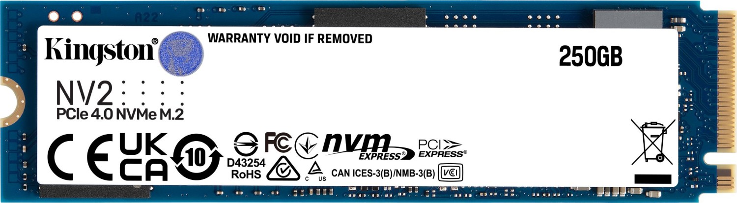 250 GB Kingston NV2 NVMe PCIe SSD, M.2