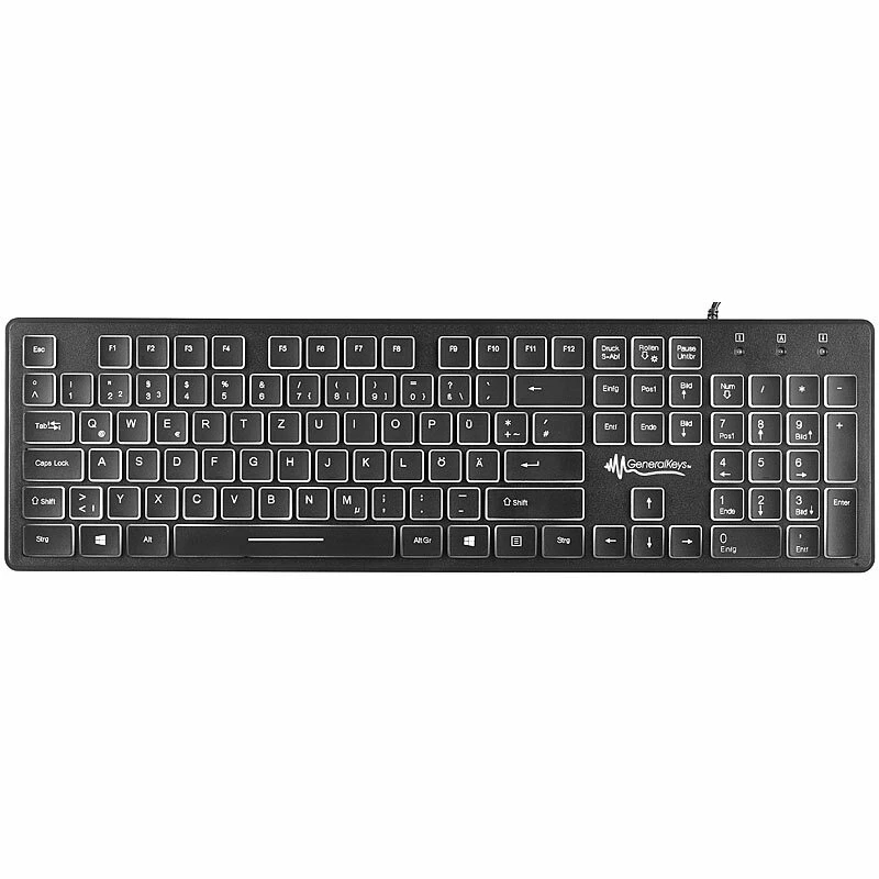 GeneralKeys Beleuchtete USB-Tastatur mit Nummernblock