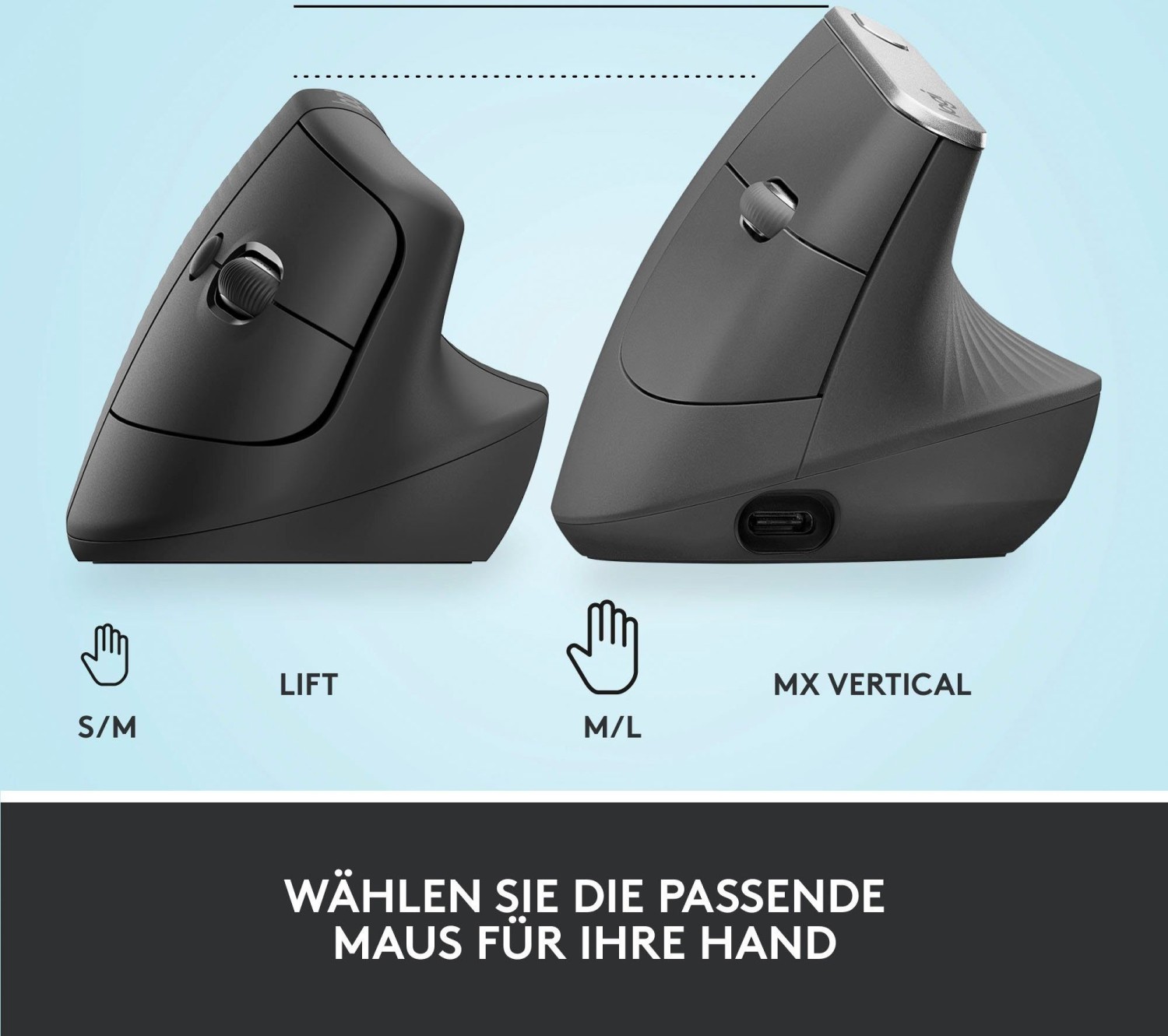 LOGITECH Lift Vertikale Ergonomische Maus, Graphite, Logi Bolt, USB/Bluetooth