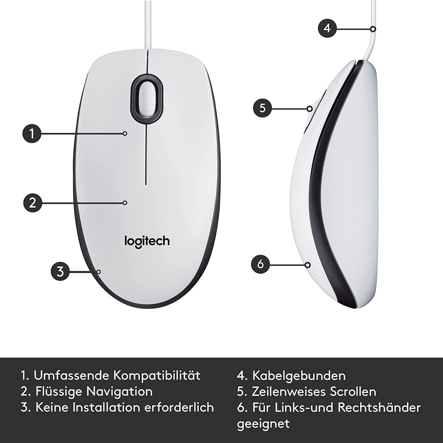 Logitech M100 Refresh  Optical Mouse weiß, USB
