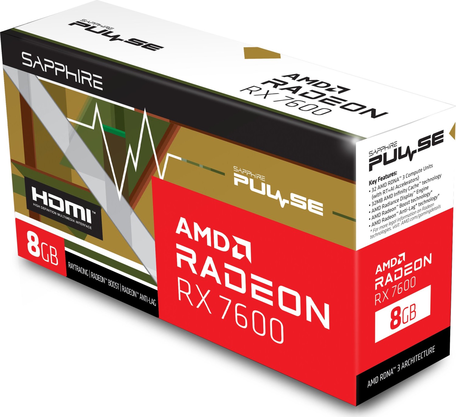 Sapphire Pulse Radeon RX 7600 OC, 8GB GDDR6, HDMI, 3x DP, lite retail