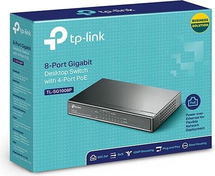 TP-Link TL-SG1008P Desktop Gigabit Switch, 8x RJ-45, PoE+