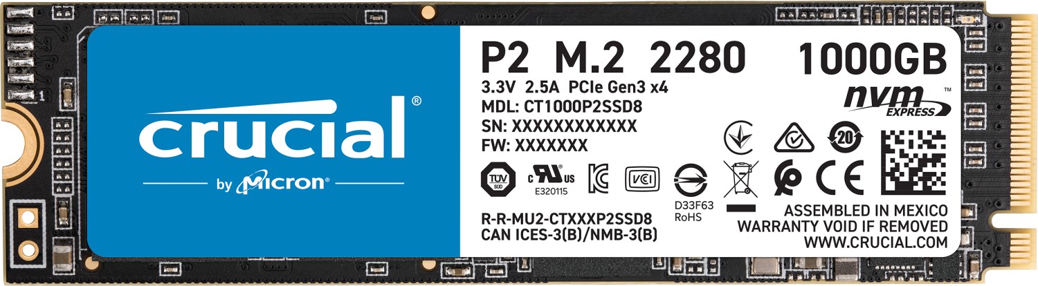 1000 GB Crucial P2 SSD, M.2
