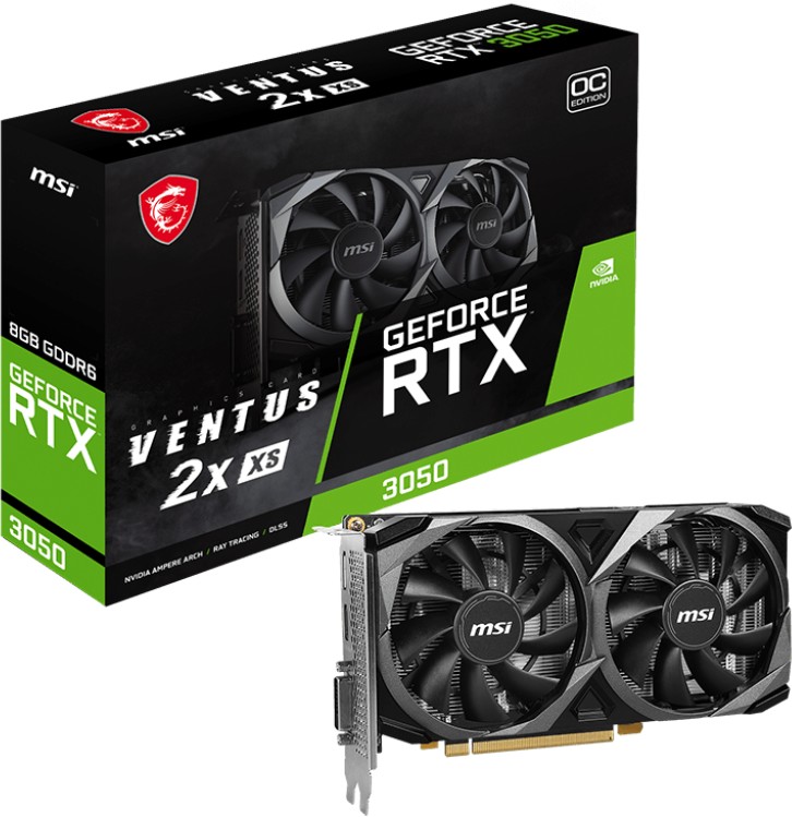 MSI GeForce RTX 3050 Ventus 2X XS 8G OC, 8GB GDDR6, DVI, HDMI, DP