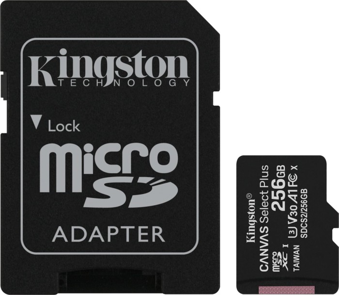 256GB Kingston Canvas Select Plus R100/W85 microSDHC Kit, UHS-I U1