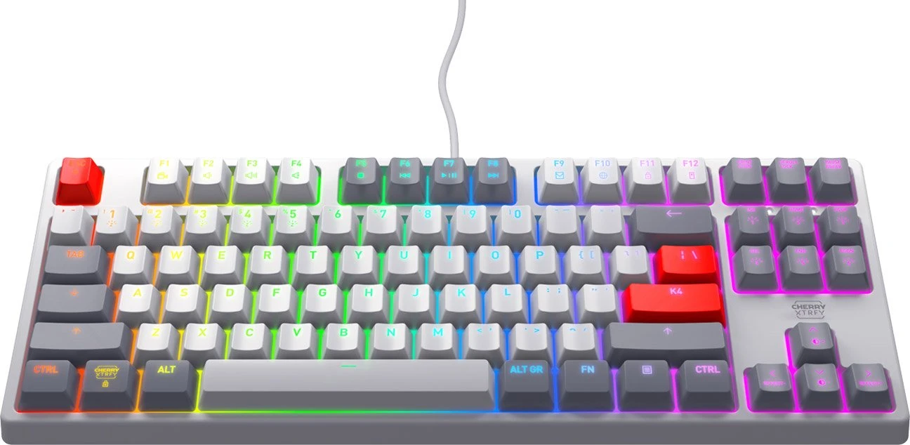 Cherry Xtrfy K4V2 TKL, Gaming-Tastatur, Retro-Edition , grau, LEDs RGB, MX2A RGB RED, USB, DE