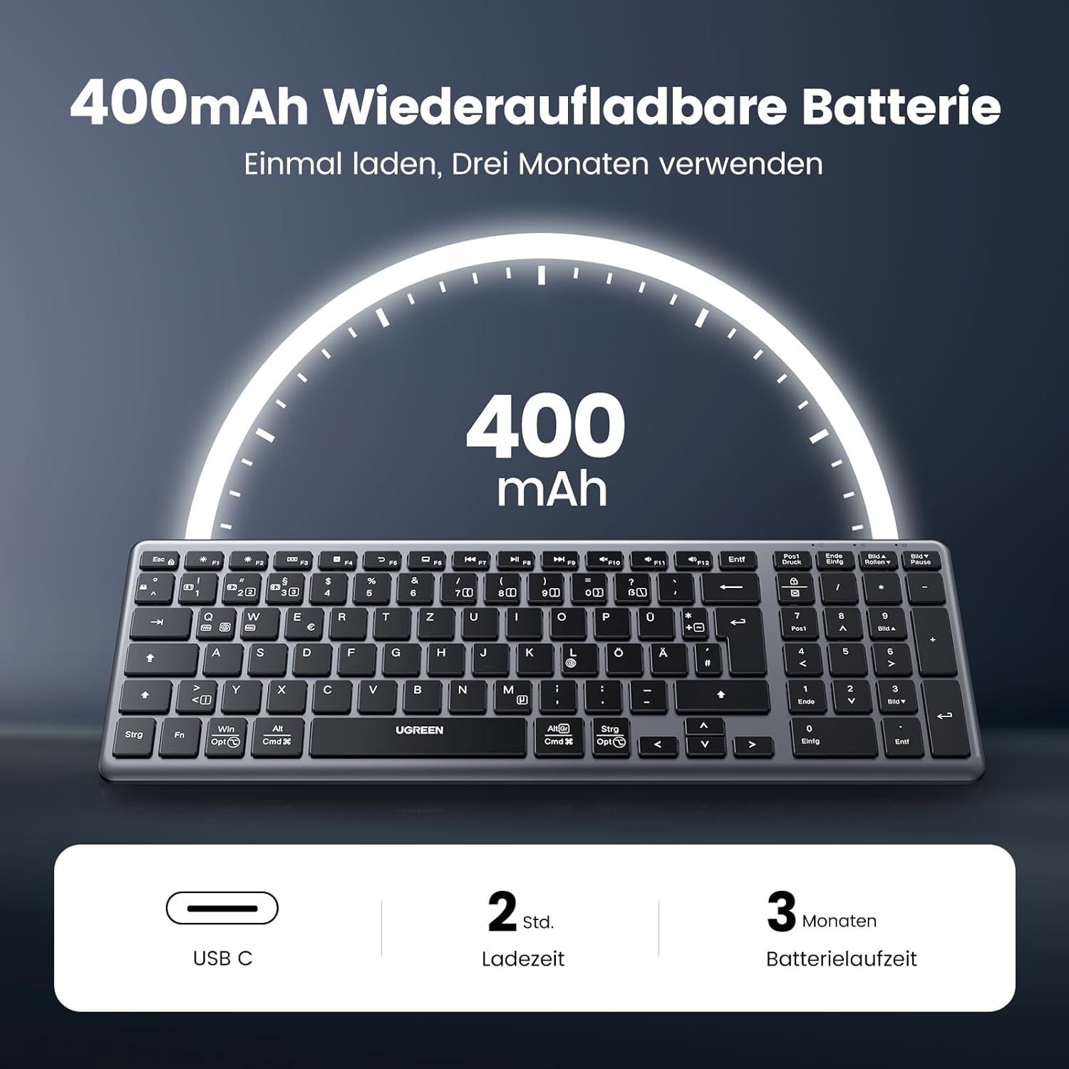 UGREEN Bluetooth Tastatur Kabellos Ultra Slim (BT5.0+2.4G) - KU005