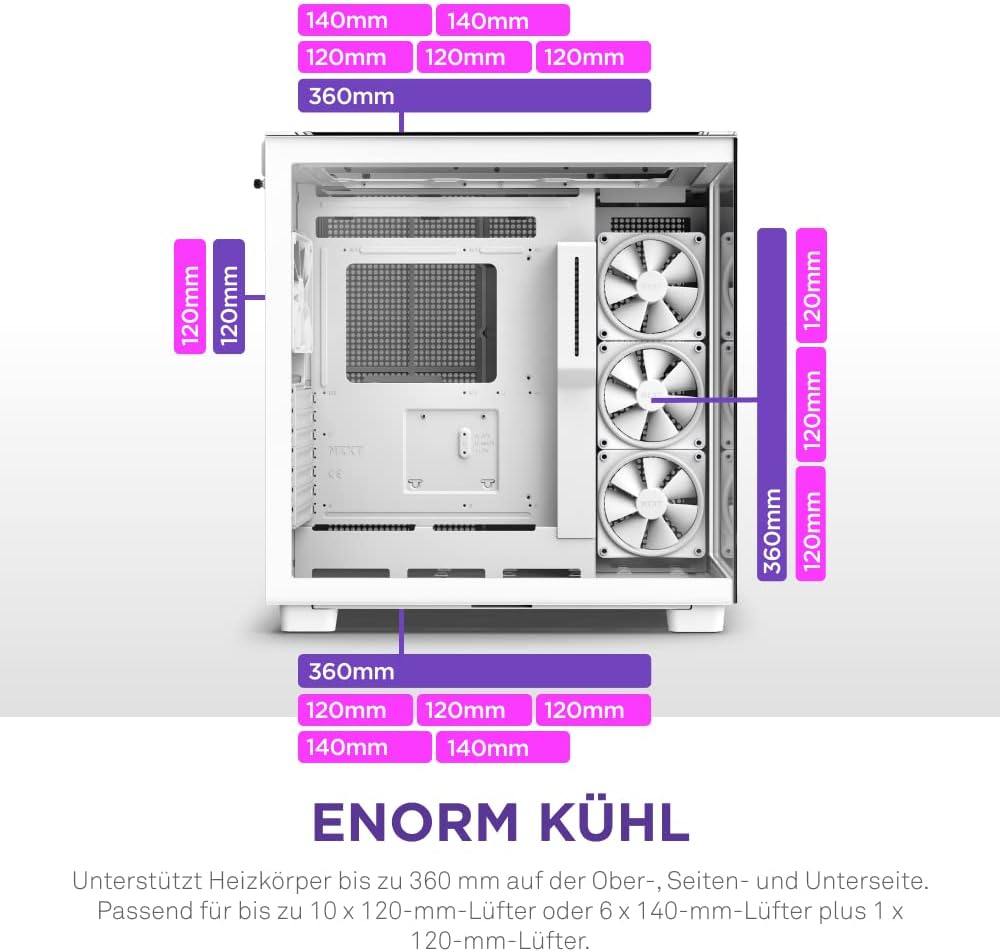 NZXT H9 Elite White, weiß, Glasfenster