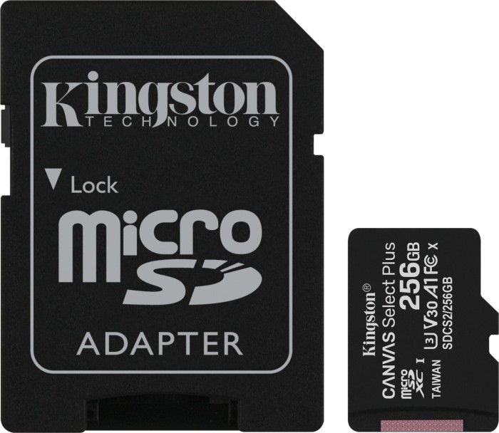 256 GB Kingston Canvas Select Plus R100/W85 microSDHC Kit, UHS-I U1