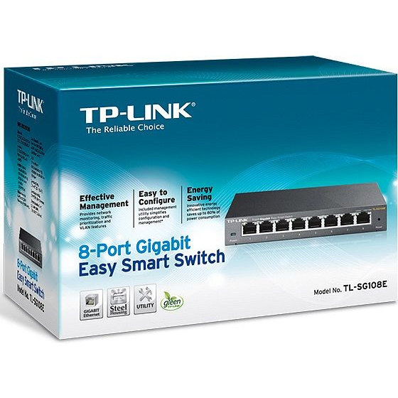 TP-Link TL-SG108E Desktop Gigabit Easy Smart Switch, 8x RJ-45