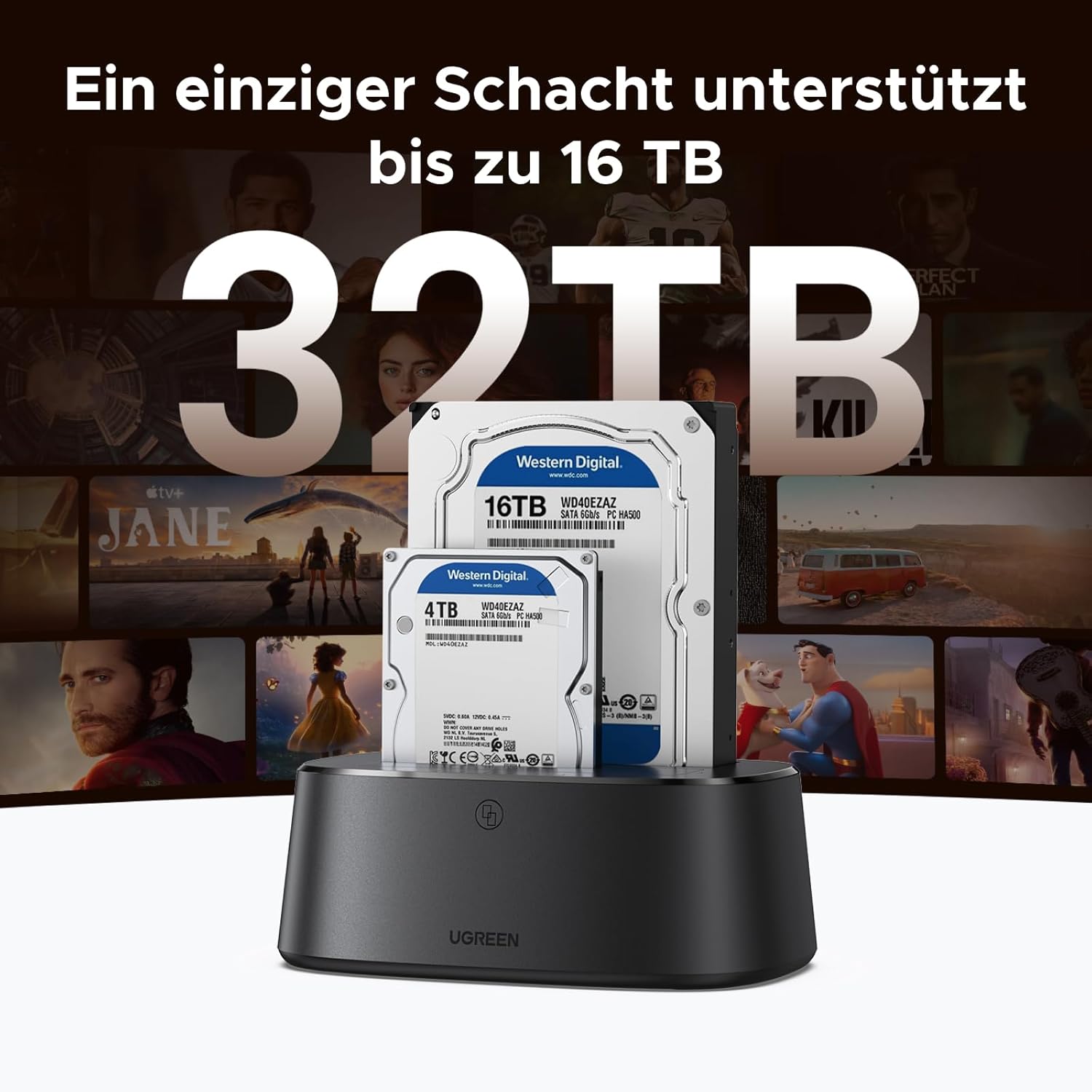 UGREEN Festplatten Dockingstation, USB 3.0 HDD Docking Station für 2,5''/3,5'' SATA HDD & SSD Offline-Klonen und UASP