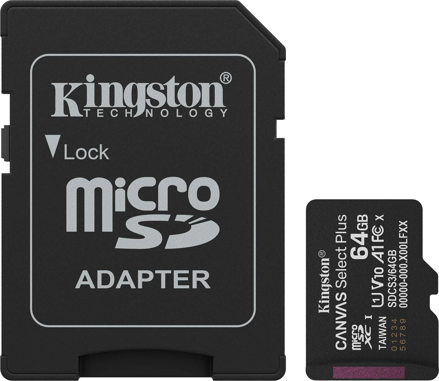 64GB Kingston Canvas Select Plus Gen3 R100 microSDXC Kit, UHS-I U1, A1, Class 10