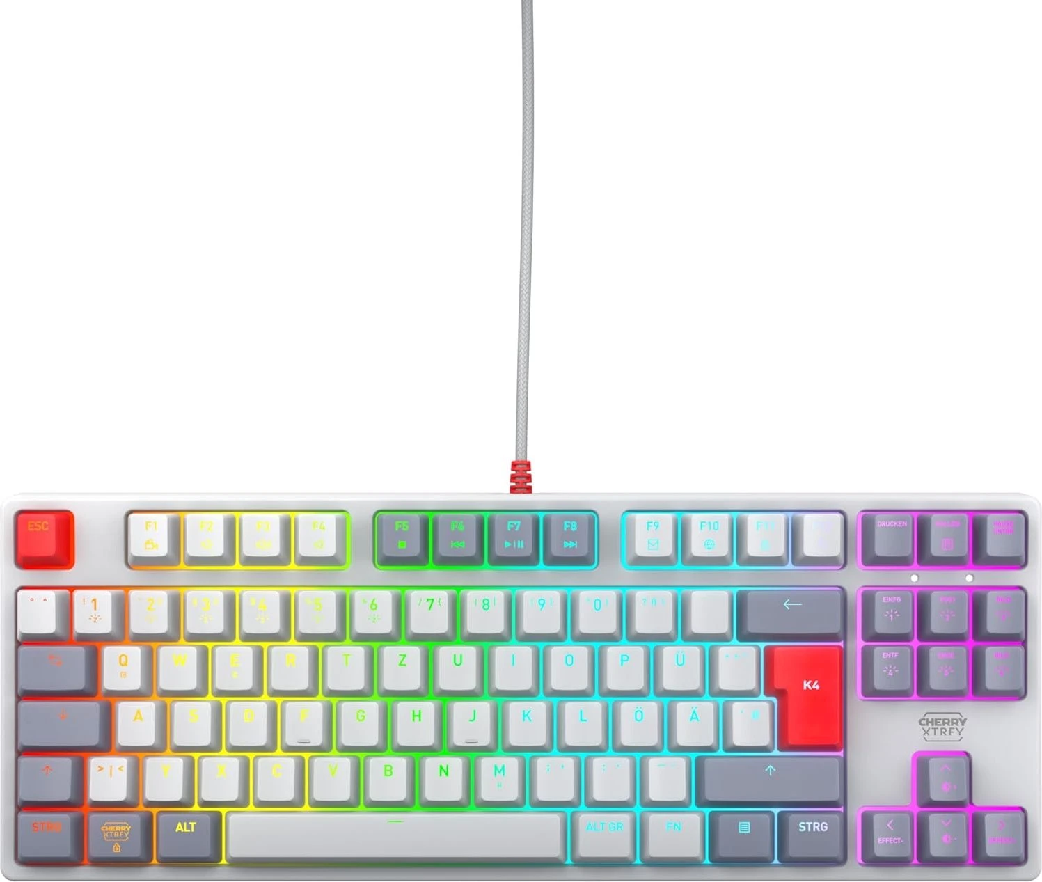 Cherry Xtrfy K4V2 TKL, Gaming-Tastatur, Retro-Edition , grau, LEDs RGB, MX2A RGB RED, USB, DE