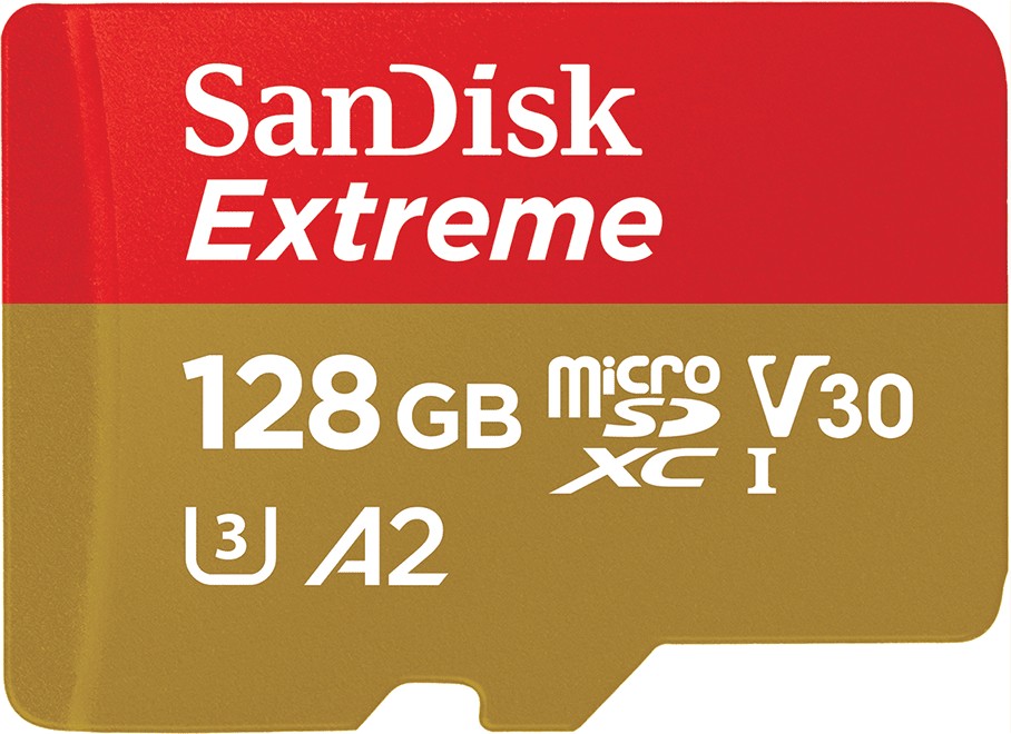 128 GB SanDisk Extreme R190/W90 microSDXC, Kit UHS-I U3, A2, Class 10