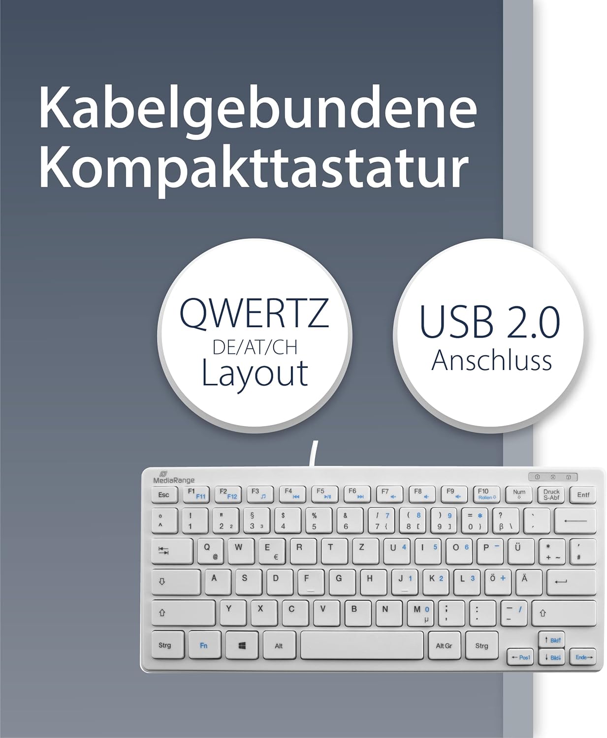 MediaRange Kompakt-Tastatur, weiß, USB, DE