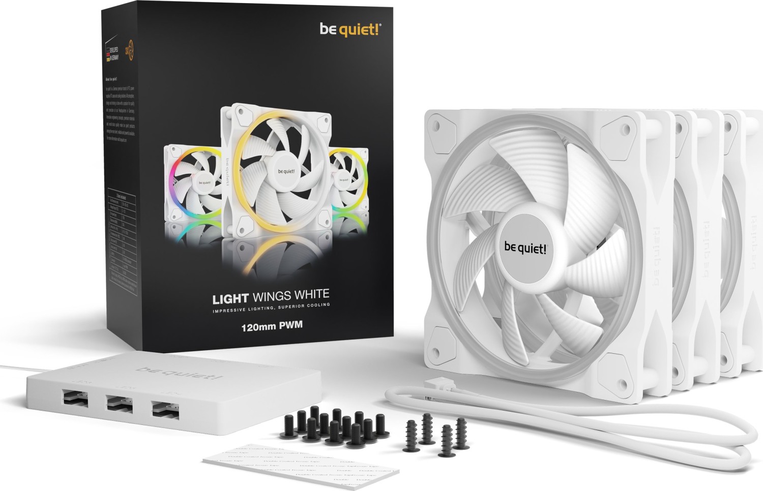 be quiet! Light Wings White PWM, 3er-Pack, LED-Steuerung, 120mm - BL100