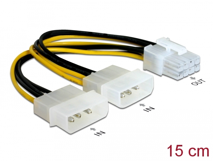 DeLOCK 8-Pin PCIe zu 2x 4-Pin Molex Adapter 15cm