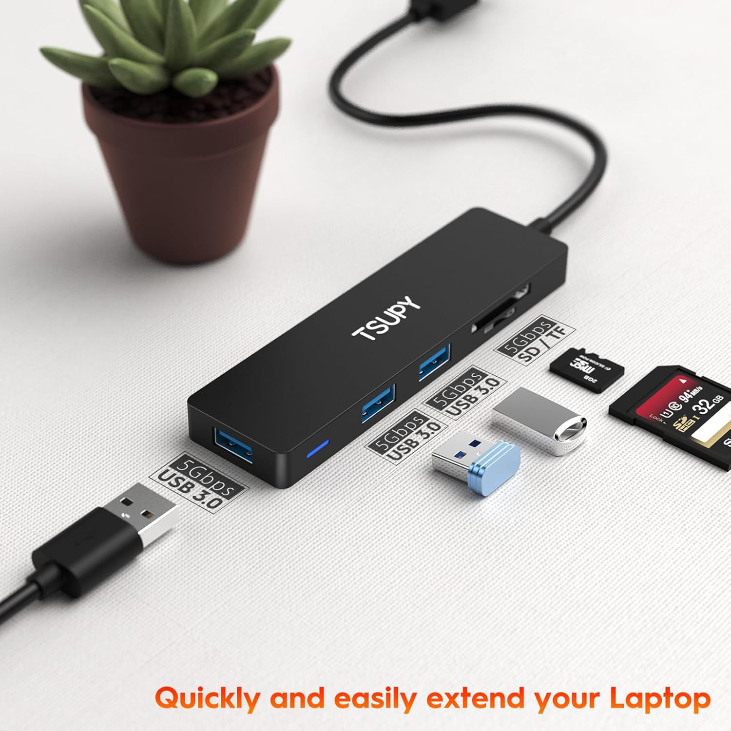 TSUPY USB 3.0Hub,5in1, inkl.micro/SD Kartenleser