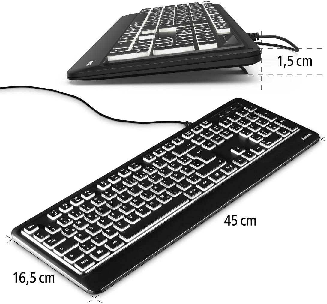 Hama KC-550 beleuchtete Tastatur schwarz, USB, DE